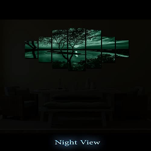Startonight Huge Canvas Wall Art - Sunrise On The Lake Large Framed Set Of 7 40" X 95" #TOP4