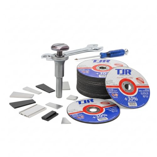 TJR© Stabschleifer-Trennscheiben- und Dorn-Kit – Inklusive 1 Stück Stiele 6 mm für Scheiben mit 3/4 (9,53 mm) Bohrung und 25 Stück 75 mm x 1 mm Dünne Scheiben, A60 QBF, 9,53 mm AH