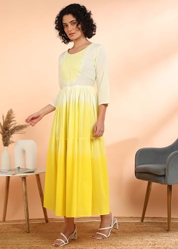 Image of Maaesa Women Embroidered Cotton Flared Dress