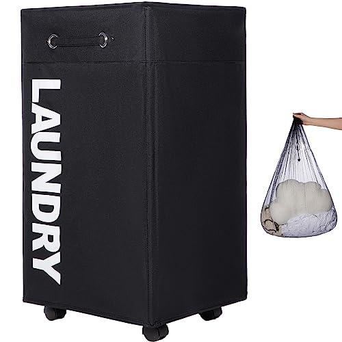 TWIRA Cesta de lavandería XXX supergrande de 30 pulgadas con bolsa de lavado extraíble con ruedas (4 colores), cesta plegable delgada para lavandería, contenedores de almacenamiento plegables en las