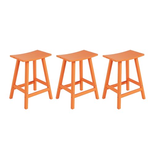 WestinTrends Malibu Malibu 24 Inch Counter High Saddle Stools (Set of 3), Orange