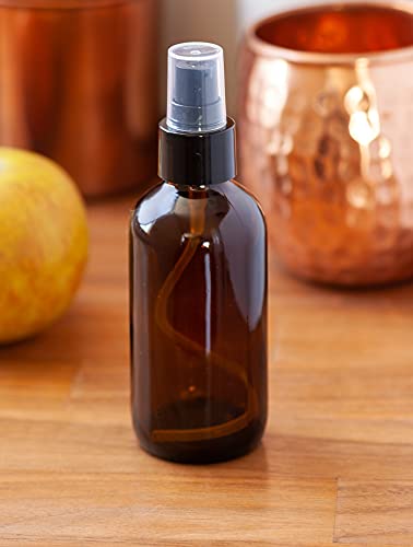 Amber Glass Boston Round Black Treatment Pump Bottle - 4 Oz (2 Pack) + Clear Travel Bag #TOP3