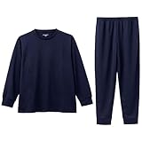 [Recoverypro Lab.] 疲労回復ウェア 長袖クルーネック ロングパンツ 上下セット ネイビー Lサイズ【生地感アップ、リブ付き】 一般医療機器 リカバリーウェア 男女兼用 血行促進