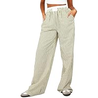 Alaurbeauty Pantalones de pijama Y2k para mujer, a rayas, pierna