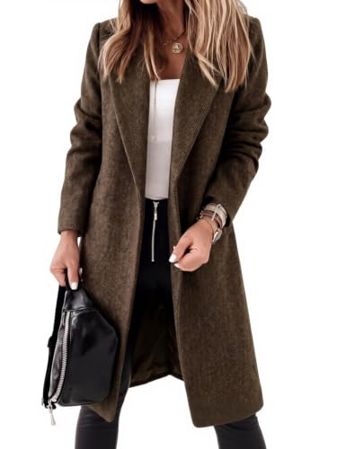Image of Ladiyo Womens Classic Coat Lapel Collar Open Front Belted Long Jacket