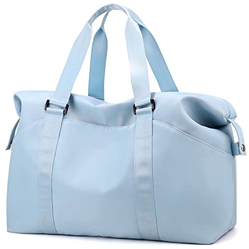 Plasmaller Sports Gym Bag Travel Duffel Pack With Dry Wet Pocket & Shoes Compartment For Women And Men, Light Blue #TOP4