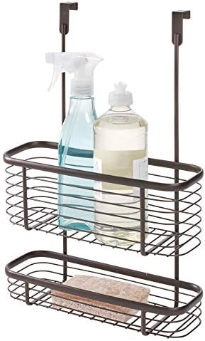 iDesign Steel Over-The-Cabinet 2-Tier Hanging Kitchen Storage Basket The Axis Collection, 4" x 11.1" x 16.3", Bronze