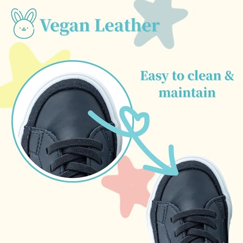 waddle wonder Toddler Shoes for Boys & Girls Hook and Loop Casual Lightweight Non-Slip Classic Leather Black Outdoor Tennis Walking Sneakers4