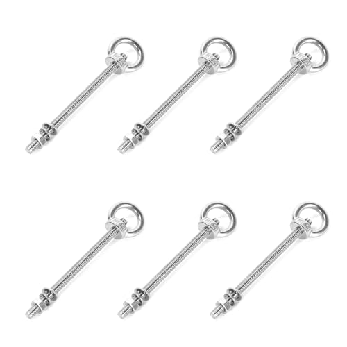 Ruimou 6 Sets M6 Lifting Eye Bolts with Nuts and Flat Washers for Industrial, Furniture Decoration, Construction, Marine, Mechanical Equipment (M6)