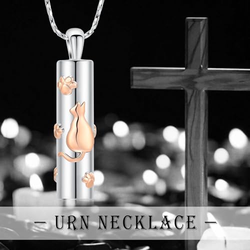 QGJNSGC Urn Necklace for Ashes Pet Paw Print Cylinder Necklace for Ashes for Women Pendant Keepsake for Ashes Memory Cremation Jewelry for Pet Cat's/Dog's Ashes - Image 3