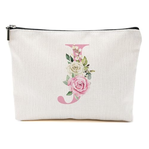 Pink Monogram Makeup Bag, Initial J, Personalized Cosmetic Bag Makeup Pouch