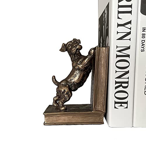 Jhart Schnauzer Decorative Bookends, Unique Dog Book Ends To Hold Books Heavy Duty For Office Desk, Vintage Antique Bronze Home Decor, Shelf Decoration, Modern Living Room Decor #TOP2