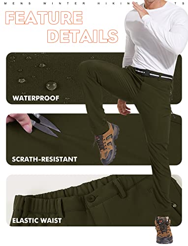 Noukow Men's Winter Fleece Lined Hiking Pants, Softshell Waterproof Work Pants With Belt 6 Zip Pockets-Camping,Skiing #TOP3