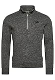 Superdry Mens Vintage Logo EMB Zip Henley Pullover, Dark Charcoal Jaspe, M