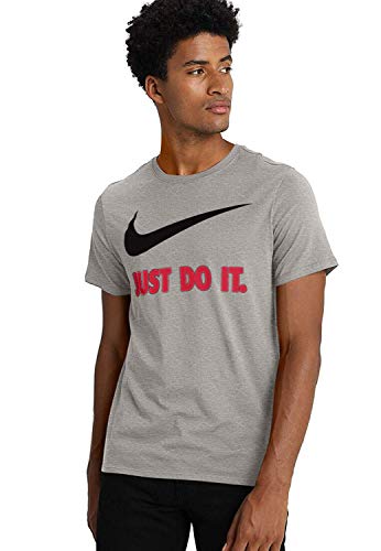 Nike Sportswear Men's Just Do It Swoosh Tee (Grey/Black/Red, Large)