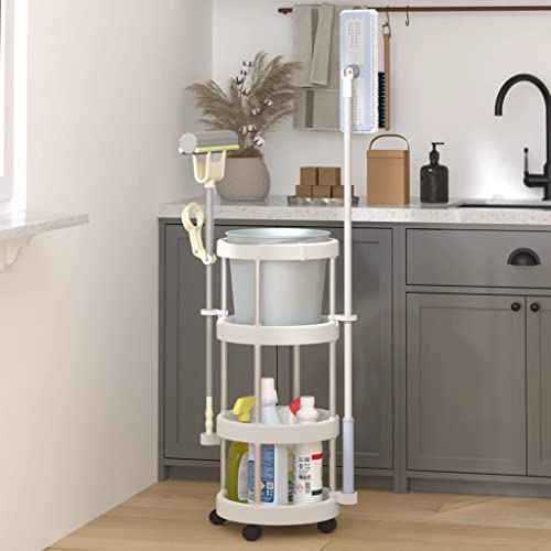 vidaXL Carrito de Limpieza con Cesto de Almacenaje Soportes Accesorios Ruedas Organizar Utensilios Escobas Fregonas en Casa Cocina Aluminio - imagen 2