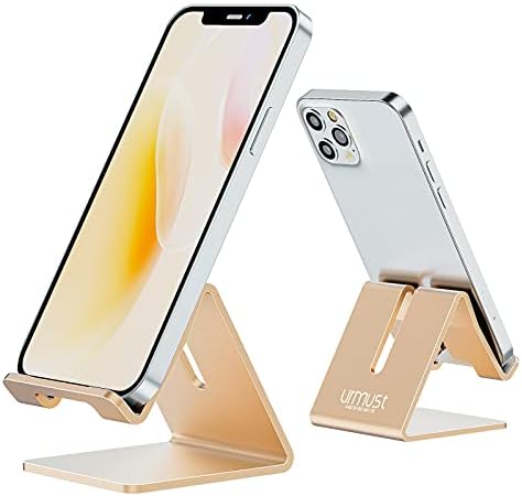 urmust Phone Holder, Mobile Phone Stand Dock for Desk, Aluminum Cell Phone stand for iPhone 14 ,14 Plus ,13, 13 Pro, 12 Pro Max , 12, 11 Pro, Xs Max, X, 8, 7, 6 Plus, Samsung S22 and more (Rose Gold)
