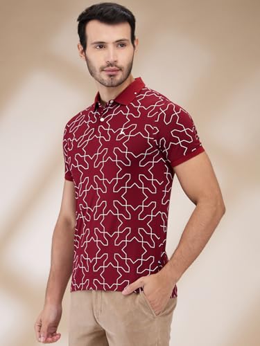 Image of Parx Men Regular Fit Print Pattern Rayon Blend Half Sleeve Polo Neck Casual T-Shirt