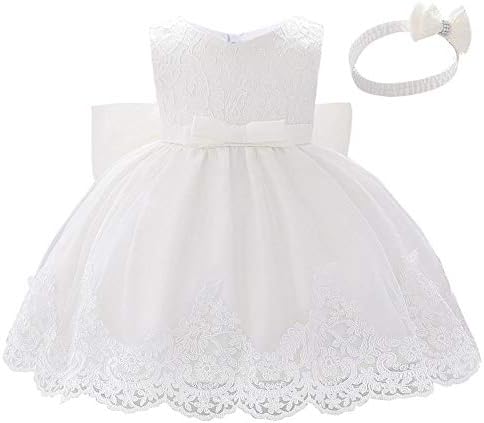 Dressy Daisy Infant Baby Girls Wedding Flower Girl Lace Dress with Headband Special Occasion Pageant Birthday Party Dresses Size 3-6 Months White 426