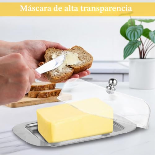Miniatura 3 de Fhiskunyu Mantequera, Con Tapa Y Asa Mantequera De Acero Inoxidable Para 250 G De Mantequilla, Adecuada Para Guardar Queso, Platos Fríos, Pasteles, Postres Frutas