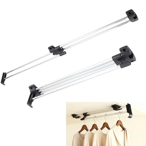 ANMOO Wardrobe Rail Heavy Duty Retractable Clothes Hanger Rail Pull Out Clothes Hanger Rod with Screw(35cm)