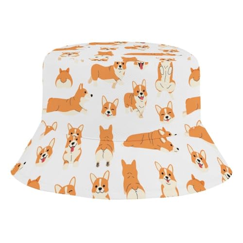 Funny Corgi PatternChildren's Bucket Hat for Boys and Girls, Breathable Summer Beach Hat54cm