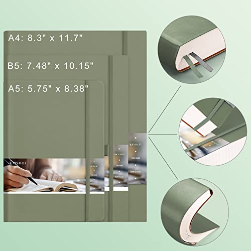 Emshoi A4 Notebook College Ruled, 400 Pages Lined Journal, 8.5" X 11" Large Notebook For Work, 100Gsm Thick Journal For Women Men Writing, Faux Leather Softcover, Sticky Notes, Green #TOP1