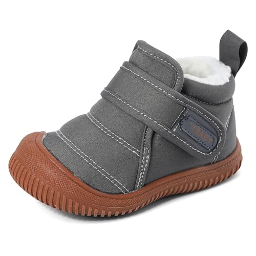 Cheerful Mario 1-5 Jahre Baby Jungen Mädchen Stiefel Lauflernschuhe Kleinkinder Winter Stiefel Warne Fell Gefüttert Winterscuhe Grau 20 EU