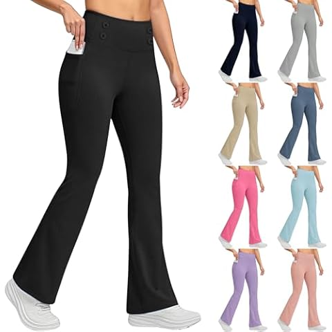 ABABC Fleece Lined Leggings Women Tummy Control High Waisted Flare Leggings Winter Thermal Yoga Pants with Pockets Black Cover