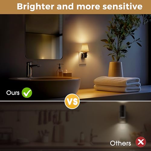 Image of L LOHAS LED Night Lights Plug into Wall, Linen Fabric Round Platform Decor Night Light, Dusk to Dawn Sensor Vintage Nightlight, 0-100LM Dimmable, for Bedroom Living Room Hallway