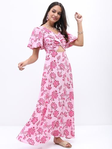 Image of Tokyo Talkies Women's Short Sleeves V-Neck Printed Dresses | Stylish| Casual