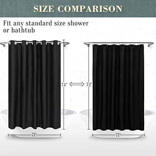 Image of No Hook PEVA Shower Curtain or Liner - 8G Heavy Duty Black Bathroom Shower Curtain No Hooks Required, Waterproof Plastic & PVC Free, Standard Size 71 x 74, Black