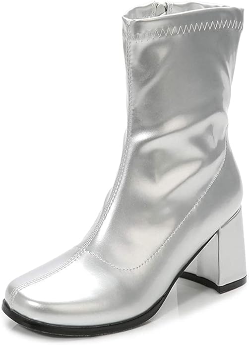 Women's Go Go Boots Mid Calf Block Heel Zipper Boot Ankle Boots Low Block Heel Short Boots Shoes