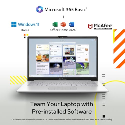Image of ASUS Vivobook Go 14, 7000 Series, AMD Ryzen 5 7520U, 16GB RAM, 512GB SSD, FHD, Anti-Glare, 14 inch, 35.5 cm, Windows 11 Home, M365 Basic(1yr)* Office24, Cool Silver, 1.38 kg, E1404FA-EB2541WS, Laptop