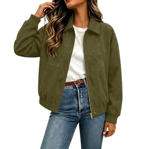 Hvyesh Womens Jacket Faux Suede Zip Up Cropped Fleece Jacket Women - image 3