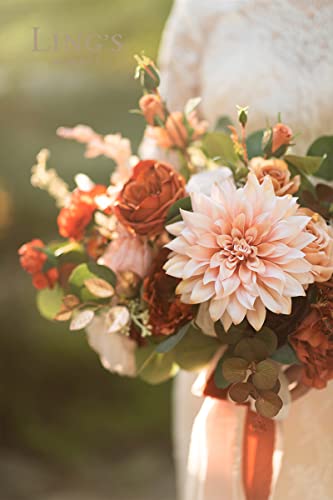 Ling's Moment 15 Inch Terracotta Artificial Flowers Bridal Bouquet, Wedding Bouquet For Bride, For Wedding Ceremony And Anniversary #TOP2