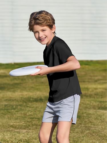 Haloumoning Chłopięcy T-shirt z krótkim rękawem, okrągły dekolt, na lato, jednokolorowy, lekki top, regularny krój, koszulka sportowa, casualowa, basic, 5-14 lat, czarny, 11-12 lat