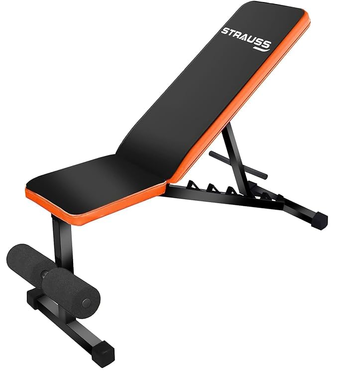 Strauss Adjustable Heavy Duty Workout Gym Bench | Home Gym Bench for Multipurpose Exercises | Incline Decline Bench with 7 Positions | Fitness Bench for Bench Press, Chest Press,(Black/Orange)-image-9