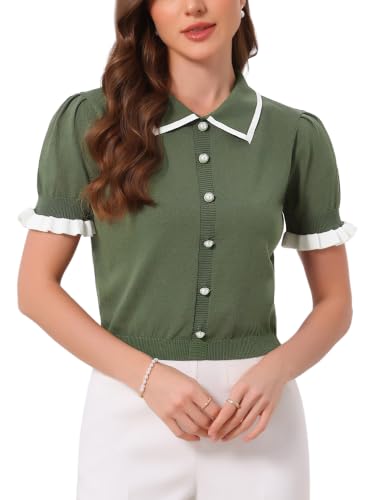 Image of Allegra K Women Short Sleeve Sweater Tops Summer Elegant Collared Work Shirts