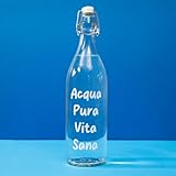 Glasflasche 1 l Schriftzug Acqua Pura mit luftdichtem Verschluss