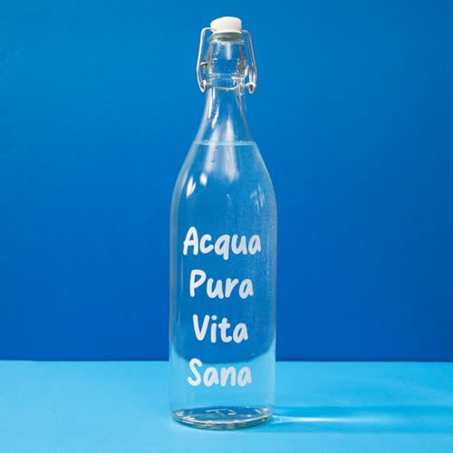 Glasflasche 1 l Schriftzug Acqua Pura mit luftdichtem Verschluss