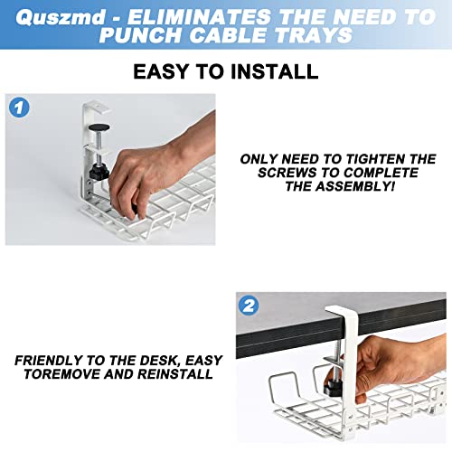 Quszmd Under Desk Cable Management Tray No Drill - Under Desk Cable Organizer For Wire Management. Super Sturdy Desk Cable Rack .Standing Desk Cable Management (16" Black Wire Tray) #TOP5
