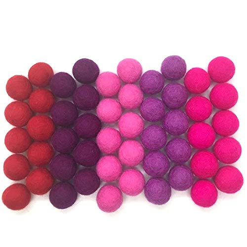 Wildflower by Hu Hands Hot Love Pink & Purple Felt Balls | (50) Pom Poms Hand Felted in Nepal from 100% NZ Wool for Crafts, Garland, Felting, Decor | .8 - 1 Inch Pompoms | Muslin Bag Included