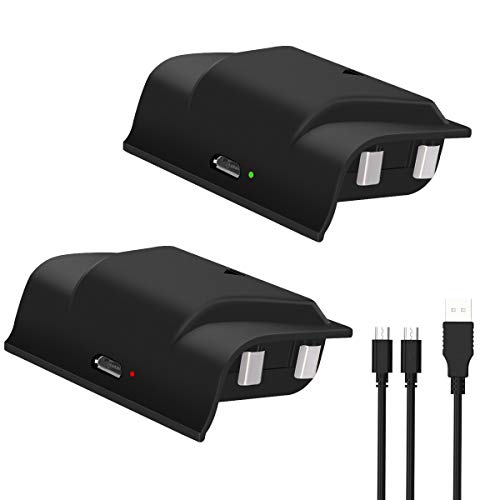 Xbox One Rechargeable Battery Pack, 2x1200mAH Xbox One Controller Battery Pack with 4FT 2 in 1 Micro USB Charging Cable and LED, Play and Charge Kit for Xbox One/One S/One X/Elite Wireless Controller