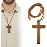 Collar cruz madera ajustable 70cm nogal regalo para familia,