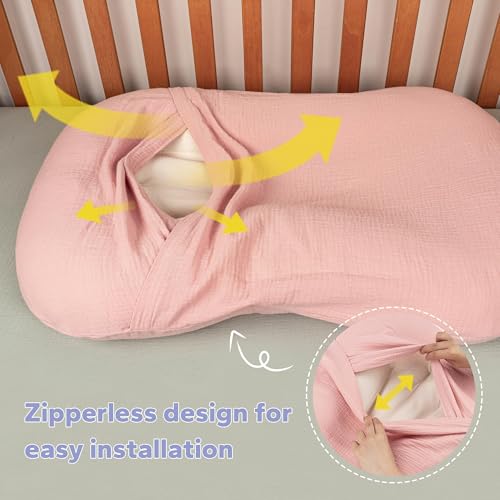 Image of FUNUPUP Muslin Baby Lounger Cover Compatible with Snuggle Me Lounger, Infant Lounger Pillow Cover for Newborn, Removable Newborn Lounger Cover for Boys and Girls, Pink