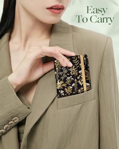 Image of Slohif Checkbook Cover for Personal Duplicate Checks - Women Check Cover Book Wallet Holder Green Leaves White Flowers Faux Leather Top Side Tear