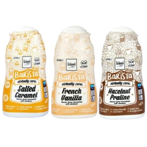 The Skinny Food Coffee Flavour Vegan Syrup Bundle Pack - Salted Caramel French Vanilla & Hazelnut Praline Concentrate with sweetener 60ml x Pack of 3