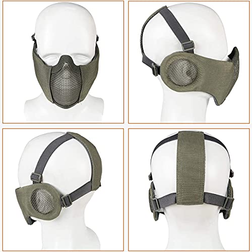 AOUTACC Airsoft Protective Gear Set, Half Face Mesh Mask with Ear Protection and Tactical Goggles for Adult Men Women BBS Paintball Shooting CS Survival Games Cosplay (Gray)