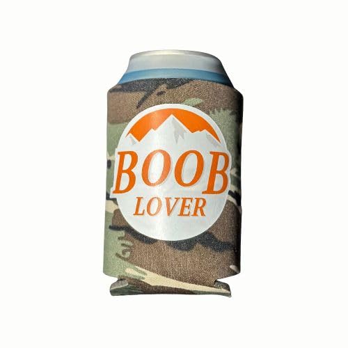 Parody “Boob Lover” Beer Can Cooler – CAMO - Funny Gag Gift for Men & Women – Husband Boyfriend Favorite, 12oz Foam Sleeve for Beach Lake BBQ Parties, White Elephant Christmas Birthday Gift Idea